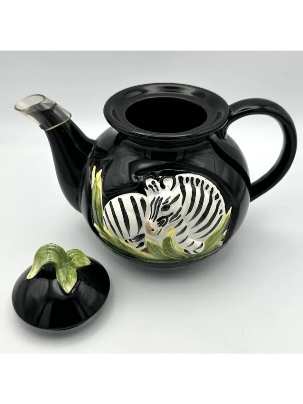 Vandor Rare 1990 Safari Zebra Teapot Black Animal Motif Vintage Retro Minor Flaw
